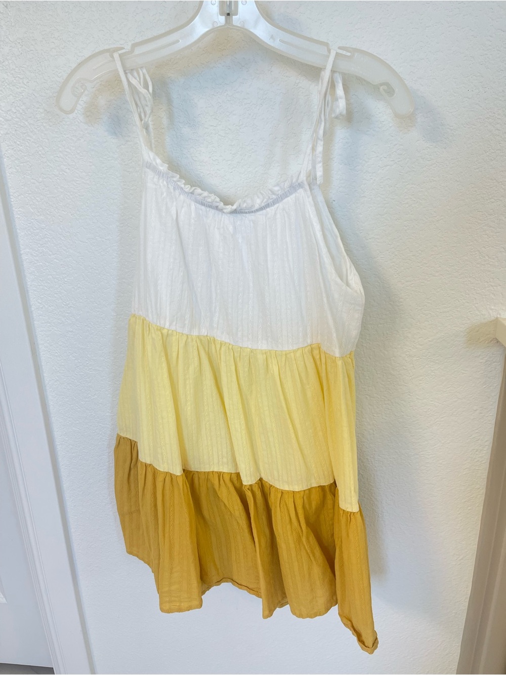 Tiered Colorblock Sundress in White, Pale Yellow & Mustard